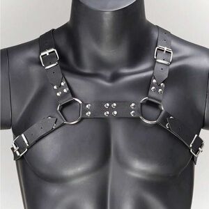Men's Black Leather Harness New